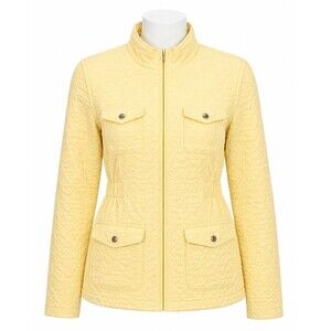 Christopher & Banks Jacket Womens‎ Large Yellow Textured Floral Zip Lightweight